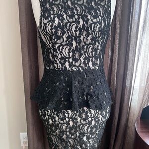 Bebe Black Lace Peplum Midi Dress